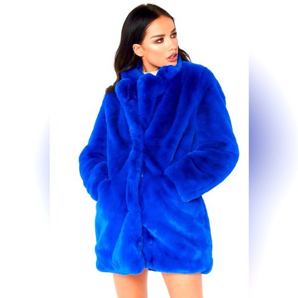Jackets & Blazers - Cardigan Faux Fur Coat Blue NWT